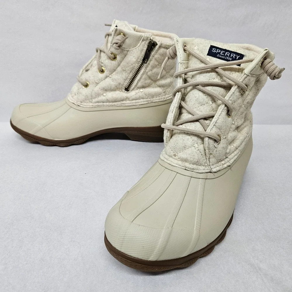 Sperry‎  Women's Syren Gulf Wool Quilt Duck Boots STS85647 Ivory Brown Sz 9